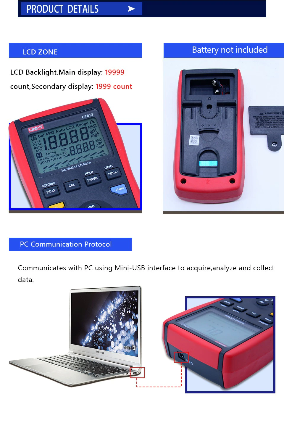 UT612 LCR Testeur de fréquence d’inductance de gamme automatique multimètre numérique de mètre – Image 5