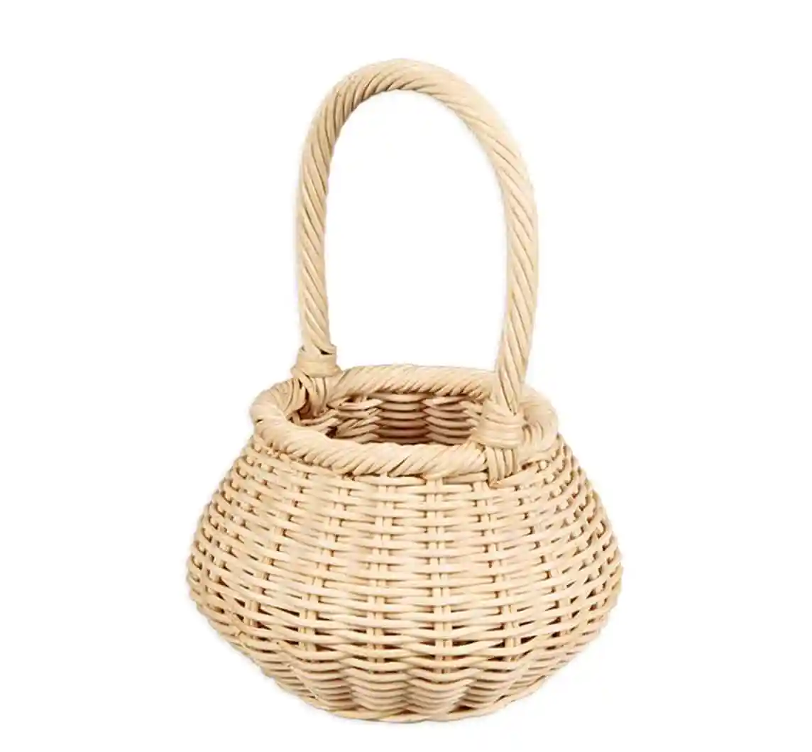 Petit panier rond en moelle de rotin