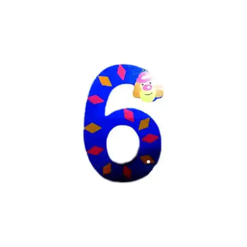 Chiffre 6 en bois bleu grand clown 7cm