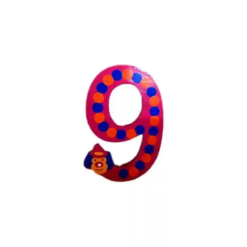 Chiffre 9 en bois rouge grand clown 7cm