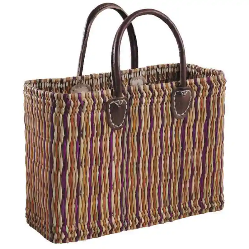 Cabas rectangulaire en jonc couleur