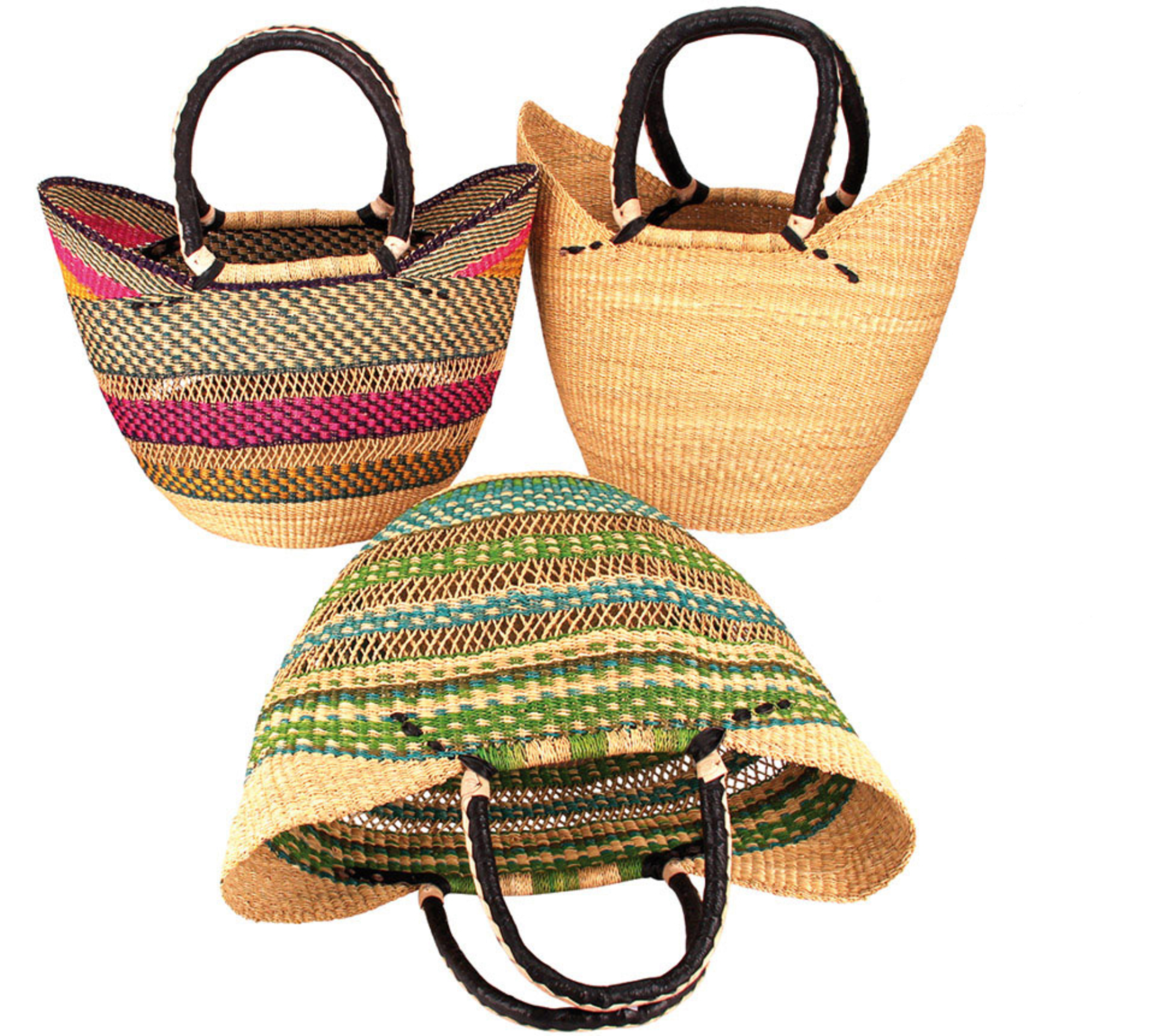 Panier ovale en jonc cuir sahel